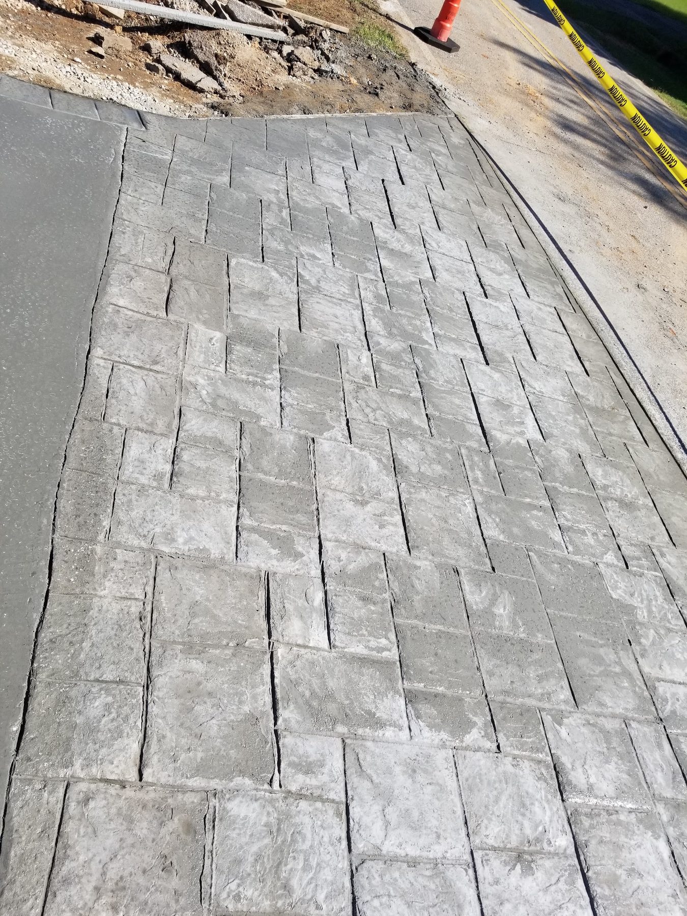 Stamped concrete with a slate pattern finish